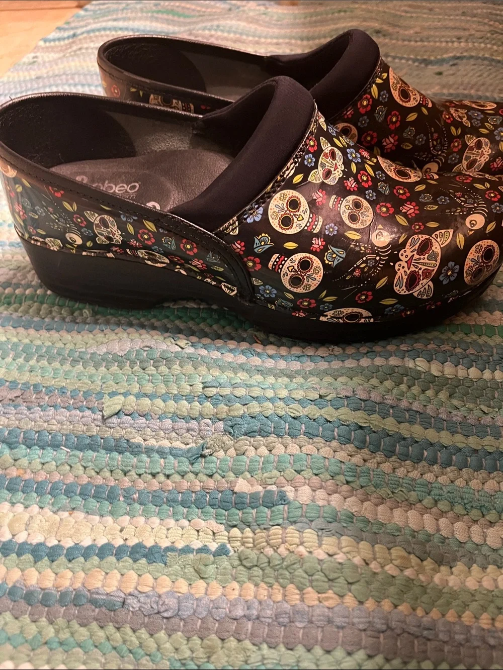 Abeo Black Sugar Skull Floral Kids Clogs